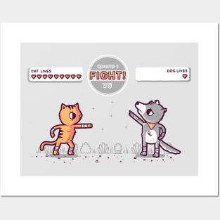 cat dog fight Posters and Art